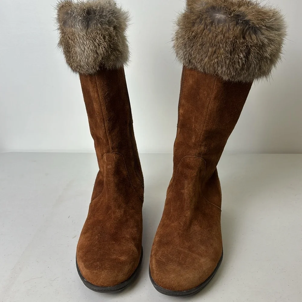 Circa Joan &David Brown Suede Fur-Trimmed Women's Boots